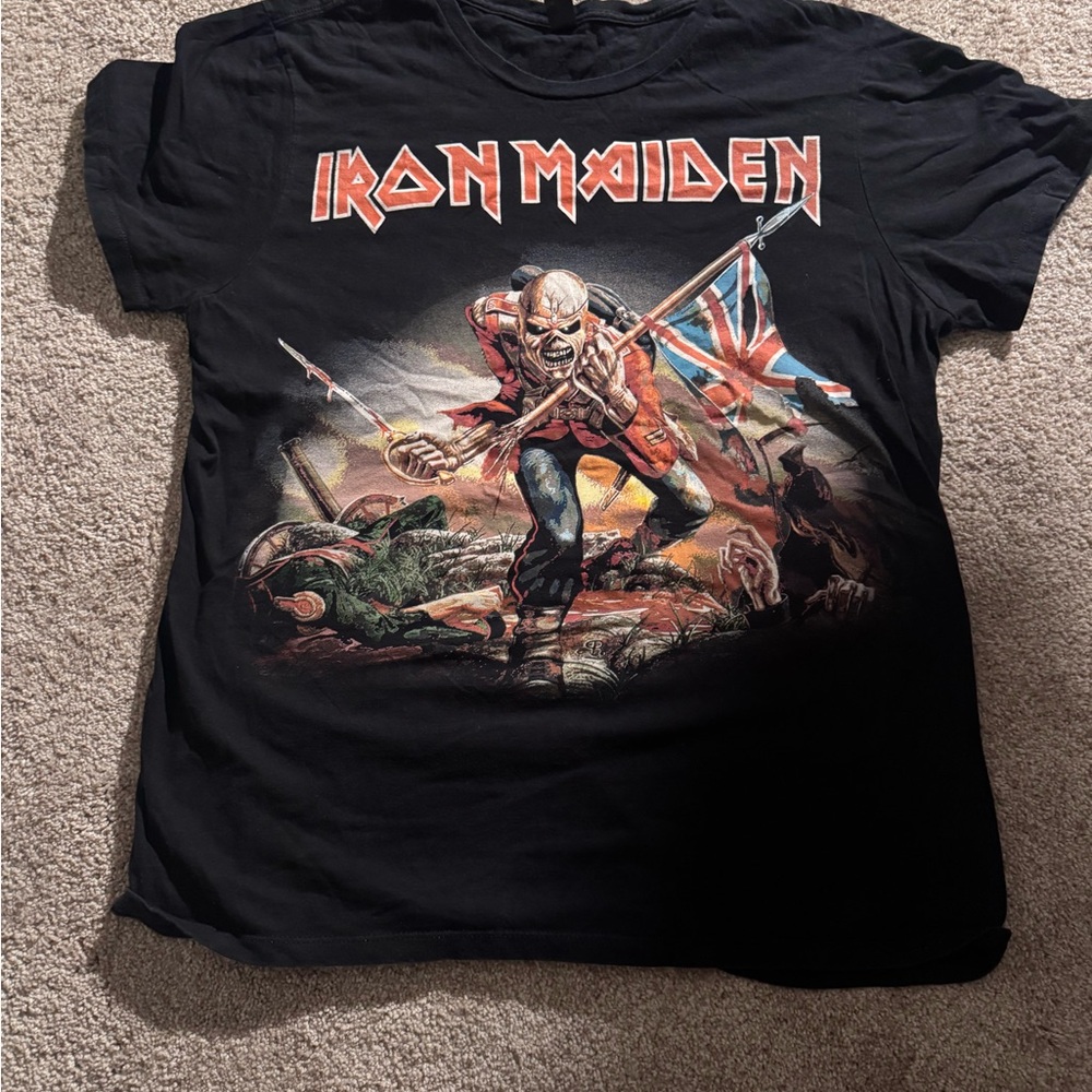 Bay Island Iron Maiden Black Short Sleeve Tee with Graphic Design